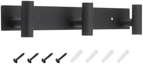 uxcell 1 Set Hat and Coat Wall Mount Rack, Stainless Steel 3 Hooks Towel Racks with Mounting Accessories Tower Hanger Organizer for Entryway Bedroom Kitchen, Black