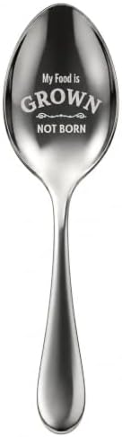 Spoons Silverware, Stainless Steel Coffee Spoons with My Food Is Grown Not Born Design, Reusable Decorative Spoon for Coffee, Tea, Desserts, Breakfast, Dining & Gifting