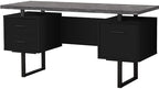 Monarch Specialties Computer Desk with Drawers - Contemporary Style - Home & Office Computer Desk with Metal Legs - 60"L (Black - Grey Top)