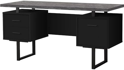 Monarch Specialties Computer Desk with Drawers - Contemporary Style - Home & Office Computer Desk with Metal Legs - 60"L (Black - Grey Top)