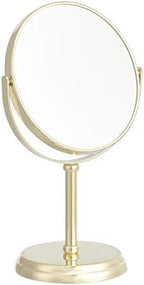 Amazon Basics 360° Rotation Double Sided Vanity Mirror, 1X/5X Magnification, Tabletop Mount, Iron Frame, 7.2"L x 4.92"W, Gold