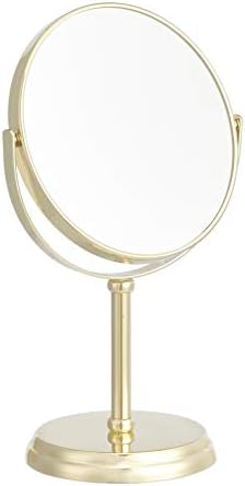 Amazon Basics 360° Rotation Double Sided Vanity Mirror, 1X/5X Magnification, Tabletop Mount, Iron Frame, 7.2"L x 4.92"W, Gold