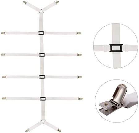 Bed Sheet Straps Adjustable, Mattress Holder,Elastic Bed Sheet Clips with Metal Clip for Bed Sheet, Mattress, Or Sofa(White)