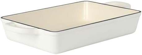 Crock-Pot Artisan 13" Enameled Cast Iron Lasagna Pan – Matte Linen White, Durable Oven Safe Bakeware