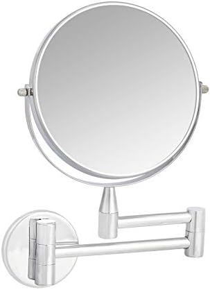 Amazon Basics Wall Mount Round Vanity Mirror with 360° Rotation, Double Sided, 1X/5X Magnification, Adjustable, 12.8"L x 10"W, Chrome