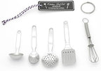 Mini Stainless Steel Kitchen Tool Set with Keychain(3.5"),Set of 5,Includes Whisk, Spatula, Spoon, Skimmer,Soup ladle