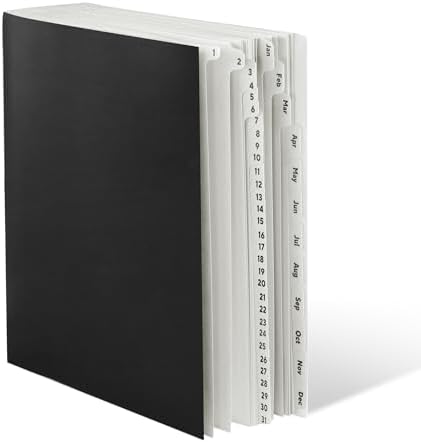 Amazon Basics Expandable Desktop File Sorter, Daily & Monthly Paper Organizer, Letter Size, Black
