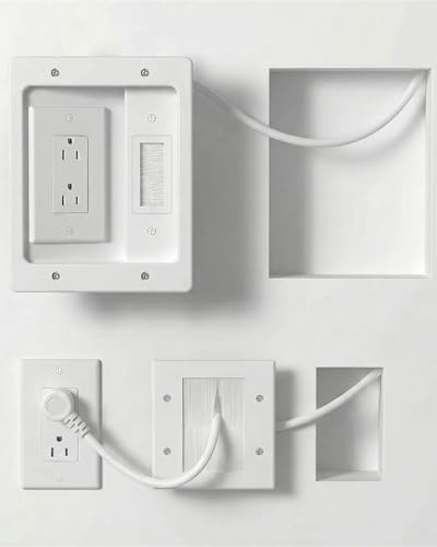 in-Wall TV Cable Management Kit, 9.8FT Recessed Dual AC Outlet Box w/Brush
