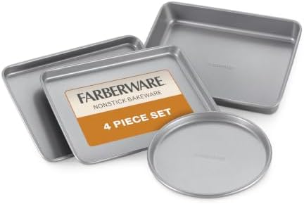 Farberware Bakeware Steel Nonstick Toaster Oven Pan Set, 4-Piece Baking Set, Gray