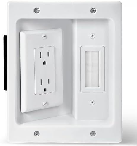 Recessed TV Outlet Box, Dual Outlet Power Cable Management Outlets in Wall Media Box, Low Voltage Wires Hider Kit Electrical Accessories for Saving Home Theater & Office Space