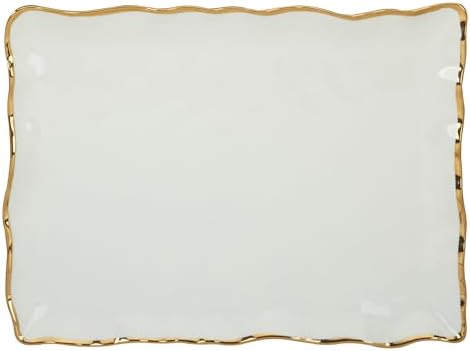 Regency Gold Porcelain Rectangular Platter with Scalloped Edges, Metallic Gold Rim, 16x11.75in, Elegant Serving Dish for Appetizers, Desserts & Buffet, Durable Dinnerware for Entertaining & Everyday