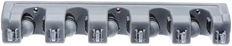 Amazon Basics Rectangular Heavy Duty Wall Mount Broom and Mop Holder, Sturdy Tool Organizer with Hooks and Slots for Garage, Garden, Laundry, Kitchen Organization, 2.36 x 16.9 x 3.35 in, Gray