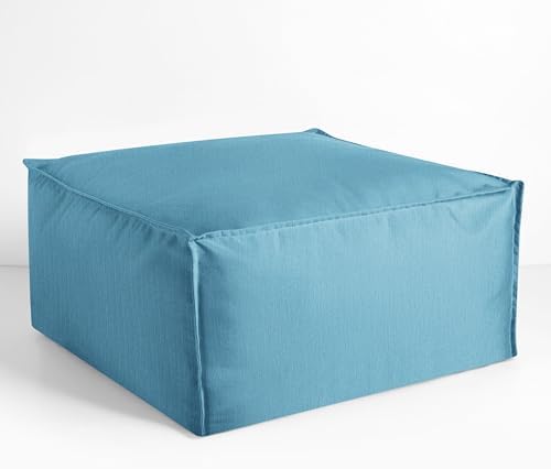 Sorra Home Sunbrella Top Stitch Pouf Cushion - Square, Outdoor Stuffed Plush Ottoman & Foot Rest Stool - Balcony, Patio, Poolside Furniture Accessory - Cast Horizon (30" x 30" x 15")