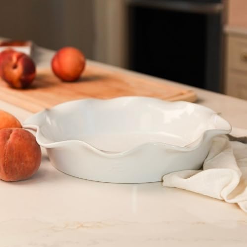 9-inch Ceramic Fluted Deep Pie Dish for Baking Pies, Quiche, and Desserts- Non-stick, Easy to Clean, Elegant Bakeware with Embossed Logo, Oven & Dishwasher Safe