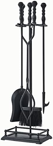 Lichamp Fireplace Tools Set, 5-Pieces Indoor Outdoor Sturdy Fire Place Poker Sets with Retro Handle, FTS25BK