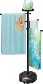 63 Inch Pool Towel Rack Outdoor with Built-in Tray and Wheels