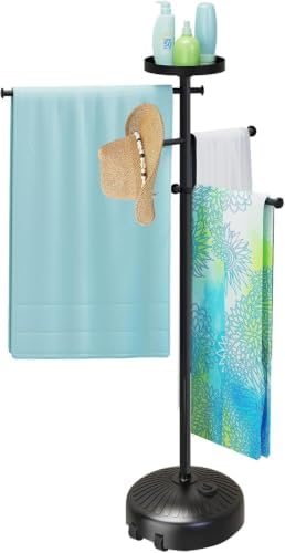 63 Inch Pool Towel Rack Outdoor with Built-in Tray and Wheels
