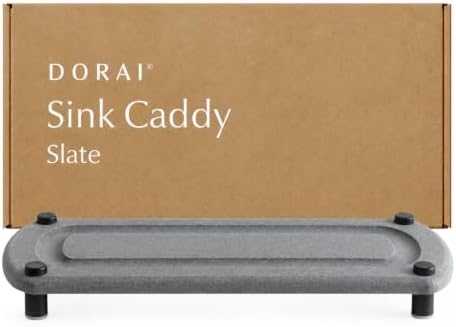 Dorai Home Stone Kitchen Sink Caddy - Diatomaceous Earth Sink Tray with Stainless Steel Feet, Water-Absorbing Countertop Organizer for Kitchen or Bathroom - Slate