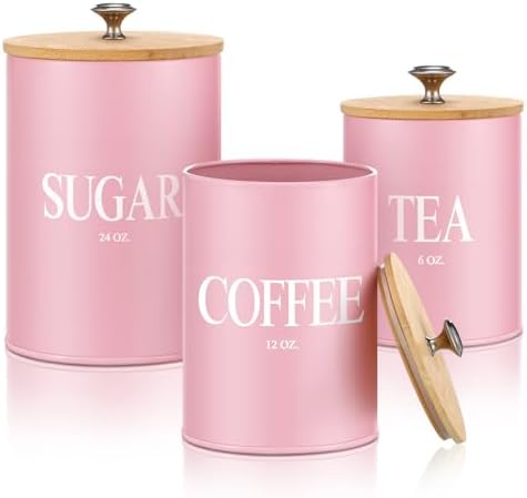 Blushtier 3 Pack Pink Metal Kitchen Canister Set 6, 12, 24 oz