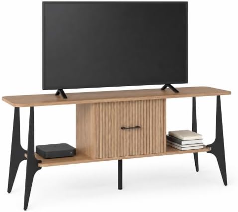MWOOD Modern TV Stand, Fluted Media Console with Storage, Open Shelves, Oak
