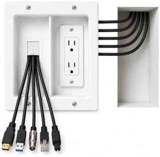 Premium in Wall TV Cable Management Kit for 65+ Inch Smart TVs with Recessed Triple Outlet Box, Wire Hider, Pass Through Plate, Low Voltage Cable Plate, Wire Concealer, Home Theater DIY