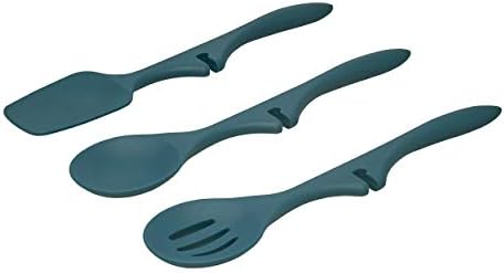 Rachael Ray Kitchen Tools and Gadgets Nonstick Utensils/Lazy Spoonula, Solid and Slotted Spoon, 3 Piece, Marine Blue