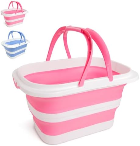 Collapsible Mop Bucket 4.2 Gallon(16L)-Pink White