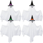 4 Pack Halloween Hanging Ghosts Decorations 31.5" Outdoor Cute Flying Ghost with Witch Hats White Ghosts Hanging Decoration for Halloween Party Holiday Front Yard Porch Patio Lawn Garden Tree Decor