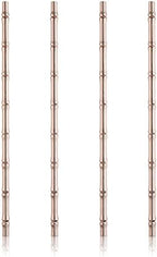Viski Stainless Steel Cocktail Straws - Reusable Copper Bamboo Tiki Straws- Eco-Friendly Bamboo Finish Metal Drinking Sipper 9.5 Inch, Set of 4