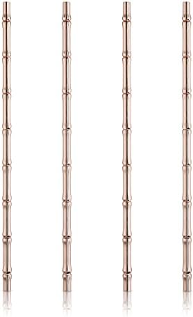 Viski Stainless Steel Cocktail Straws - Reusable Copper Bamboo Tiki Straws- Eco-Friendly Bamboo Finish Metal Drinking Sipper 9.5 Inch, Set of 4