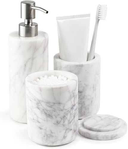 Cork & Mill Marble Bathroom Accessories Set, White Vanity Decor