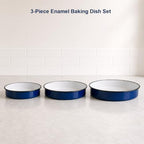 3-Piece Blue Enamel Roasting Pan Set, 10.2/12/13.6 Inch Round Pans