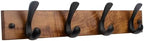 Wooden Coat Rack Wall Mount,Teak Solid Wood Coat Hanger with 4 Metal Hooks,16 inch Mounting Hole Spacing,Rustic Wall-Mounted Coat Racks for Towel,Hat,Key,Jacket,Clothes (1, Teak (Mixed Grain))