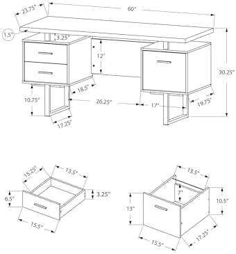 Monarch Specialties Computer Desk with Drawers - Contemporary Style - Home & Office Computer Desk with Metal Legs - 60"L (Black - Grey Top)