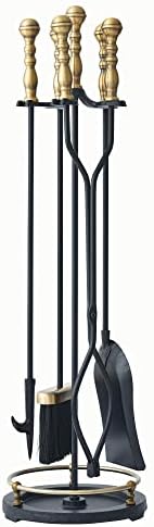 Lichamp Fireplace Tools Set, Retro Gold Handle