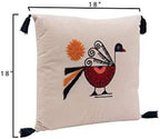 Bloomingville Square Cotton Pillow with Embroidered Peacock, Orange Sun & Corner Tassels