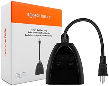 Amazon Basics Outdoor Smart Plug with 2 Individually Controlled Outlets, Works with Alexa Only, Voice Control, Weather Resistant, 2.4 GHz Wi-Fi, No Hub Required, Black