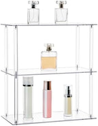 Jusalpha Rectangular 3 Tier Clear Acrylic Tabletop Display Stand，Bathroom Vanity Cosmetic Makeup Organization Shelves, Home Decor Display Stand (3 Tier, Rectangular)