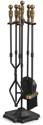 Antique Brass Fireplace Tools Set, Heavy-Duty Wrought Iron 5 Pcs