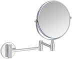 Amazon Basics Wall Mount Round Vanity Mirror with 360° Rotation, Double Sided, 1X/5X Magnification, Adjustable, 12.8"L x 10"W, Chrome