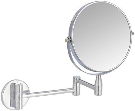 Amazon Basics Wall Mount Round Vanity Mirror with 360° Rotation, Double Sided, 1X/5X Magnification, Adjustable, 12.8"L x 10"W, Chrome