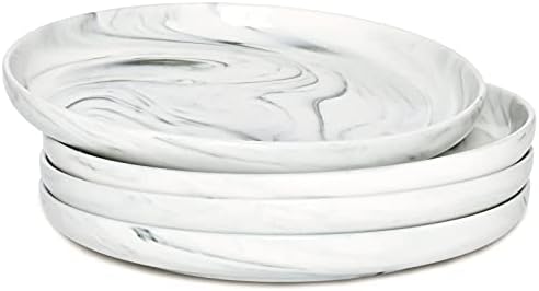 Bosmarlin Marbling Ceramic Dinner Plates, 10 inches, Set of 4 for Salad, Pasta, Dessert, Microwave and Dishwasher Safe (Grey, 10 in)