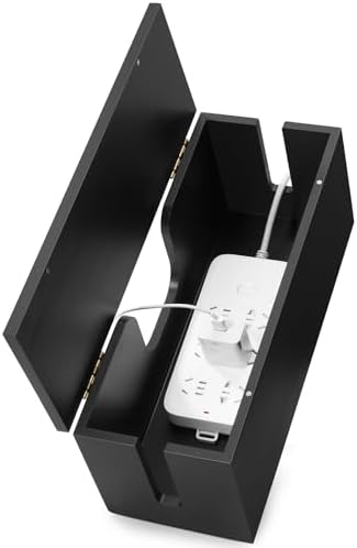 Large Cable Management Box - Wood Cable Organizer Box and Power Strip Box for Electrical Cord Management - Hide Desk Cord and Floor Cables - Wire Storage and Organization for Cords, Black