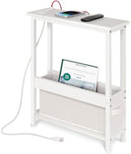 BAMGROW Slim Charging End Table with Storage - for Small Spaces and Bedroom (White)
