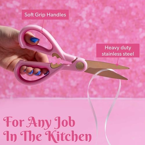Paris Hilton All Purpose Kitchen Shears, Premium Stainless Steel Blades with Ergonomic Soft Grip Handles, 2-Piece Set, Pink