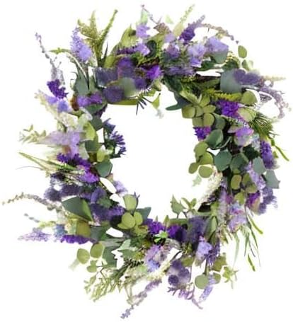 Puleo International 24" Artificial Echinops Floral Spring Door Wreath, Green/Purple