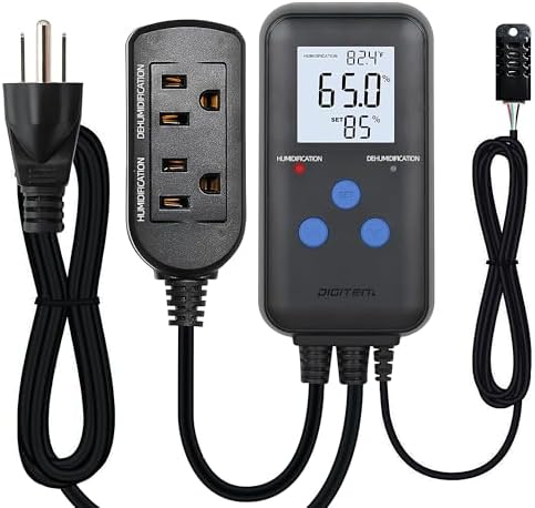 Digital Humidity Controller, Pre-Wired Humidity Controlled Dual Stage Outlets for Mushroom Growing, Reptile, Grow Tent, Humidifier/Dehumidifier