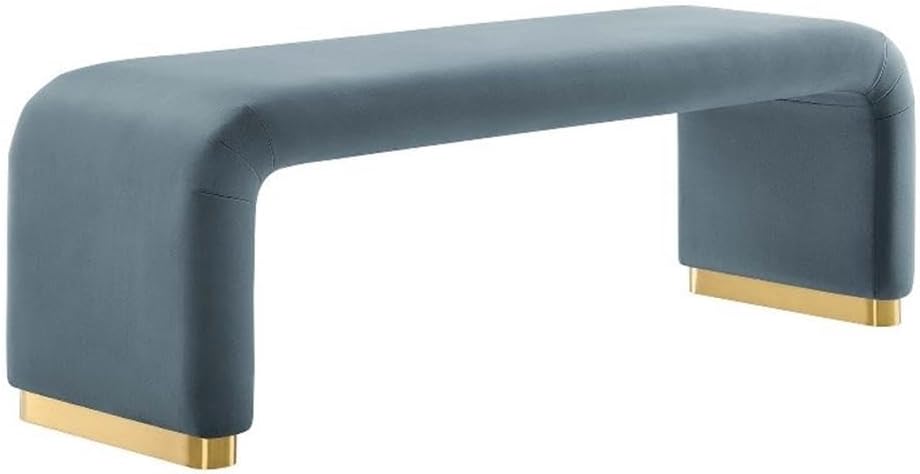 Modway EEI-6734-BRA-CAB Koda Performance Velvet Waterfall Long Bench, Brass Cadet Blue