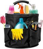 17L Cleaning Caddy with Handle, Foldable Cleaning Supplies Organizer, Portable Storage Bucket Bag for Home & Garden (Black)