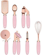 White & Gold Kitchen Tools and Gadgets - Luxe 7PC Cooking Tools and Gadgets with Anti-Slip Handles, Utensils Set, Gold Kitchen Accessories,Premium Kitchen Gadget Set (rose gold and pink)